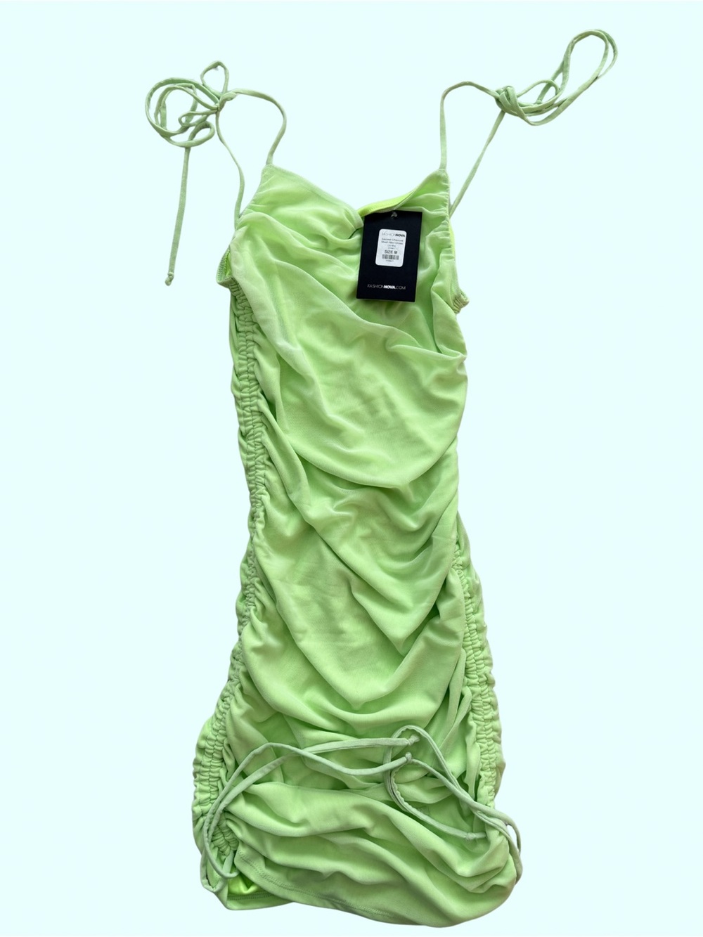 NWT Fashion Nova Lime Green Ruched Mini Dress